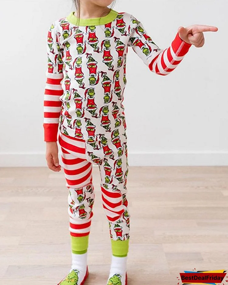 Kid's Christmas Grinch Stripe Parent-Child Loungewear