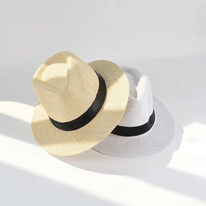 Paper Grass Large Flat Brim Top Hat Summer Sun Protection Sun Hat Panama Straw Hat Men’s Outdoor Sun Hat
