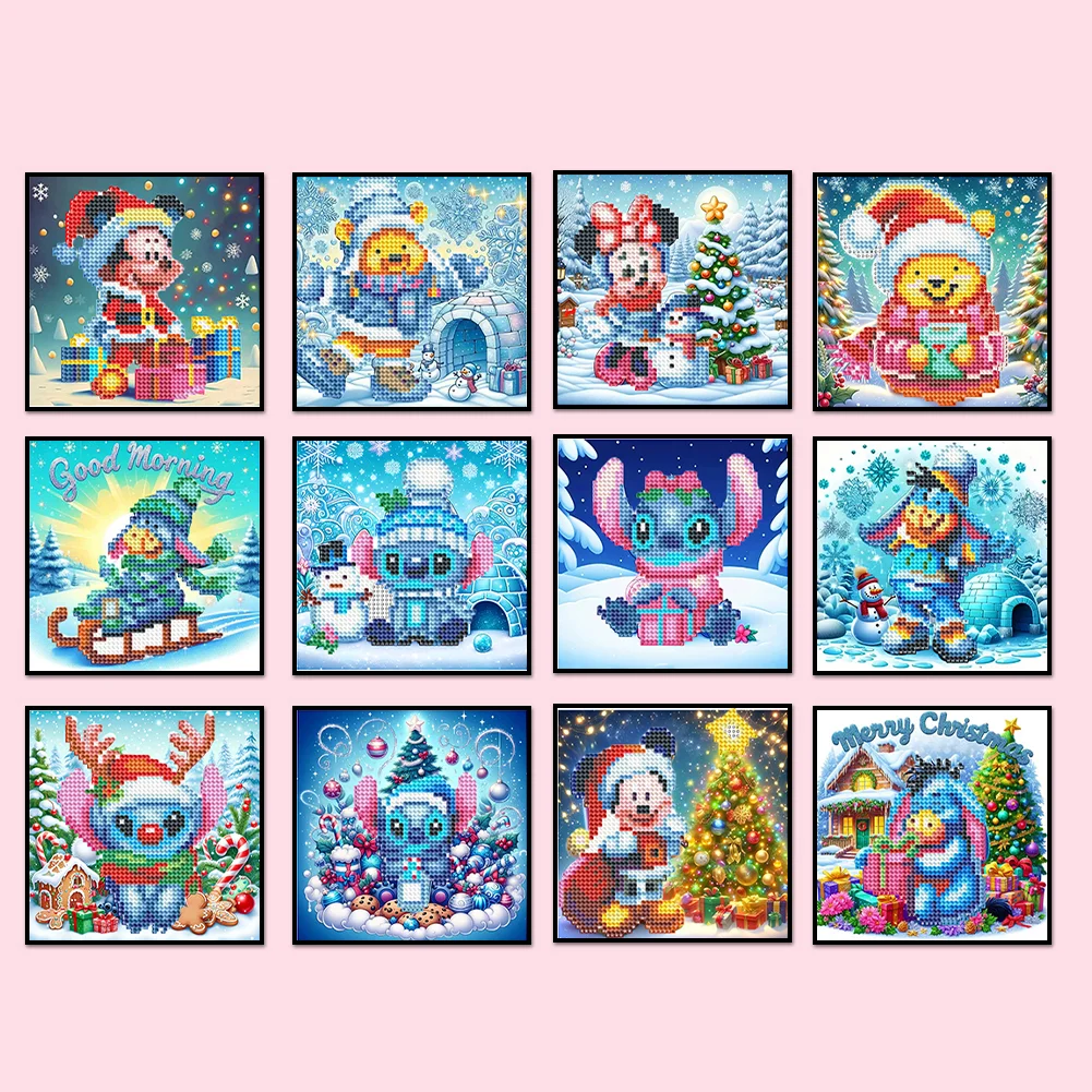 12pcs Cartoon DIY Mini Round Diamond Painting Set Desktop Decor No Frame15x15cm