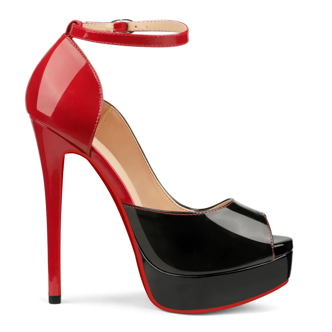 150mm Women's High Platform Ankle Strap Pumps Red Bottom Stiletto Gradient Heels-MERUMOTE