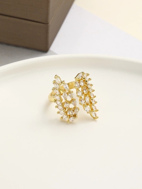 Copper 18K Gold Plated Inlay Wings Zircon Open Rings