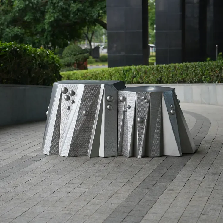Stainless Steel Coffee Table &ndash; Contemporary Geometric Sculpture Table