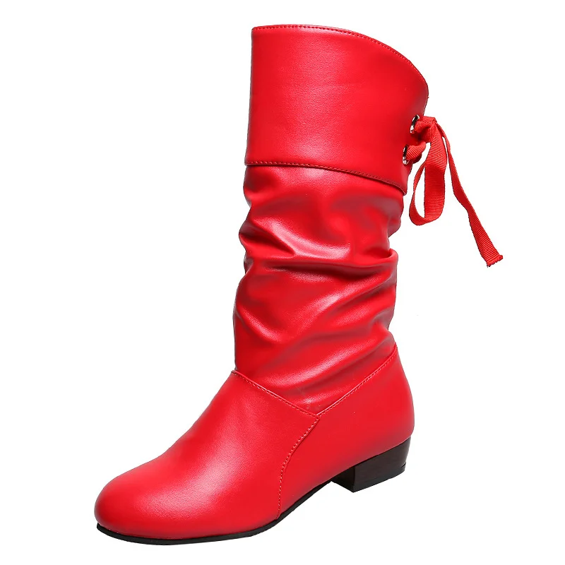 Yyvonne Round Head Down With Coarse Leather Boots After The Ribbon In The Boots Woman