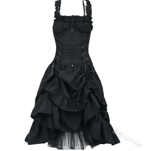 Uveng Uveng Lolita COS Gothic Slimming Irregular Design Strap Corset Dress Braped