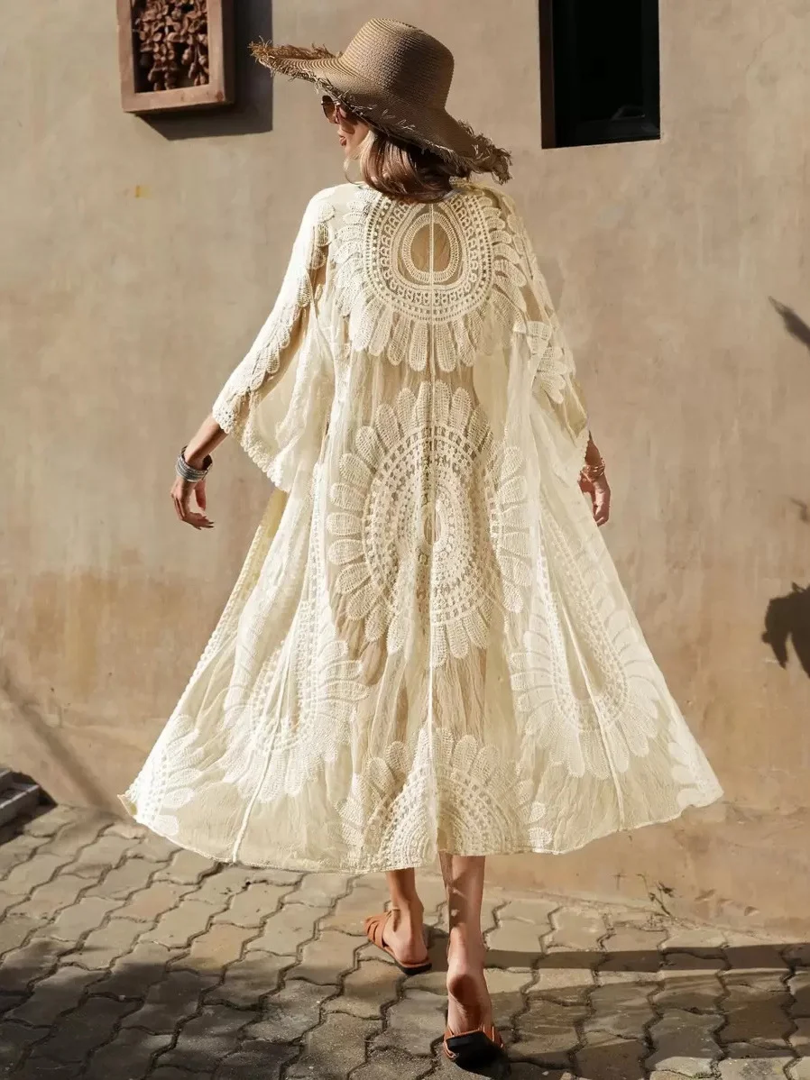 Athvotar Athvotar Summer New High-End French Resort Style Design Embroidery Loose V-Neck Solid Color Niche Sunscreen Shirt Woman