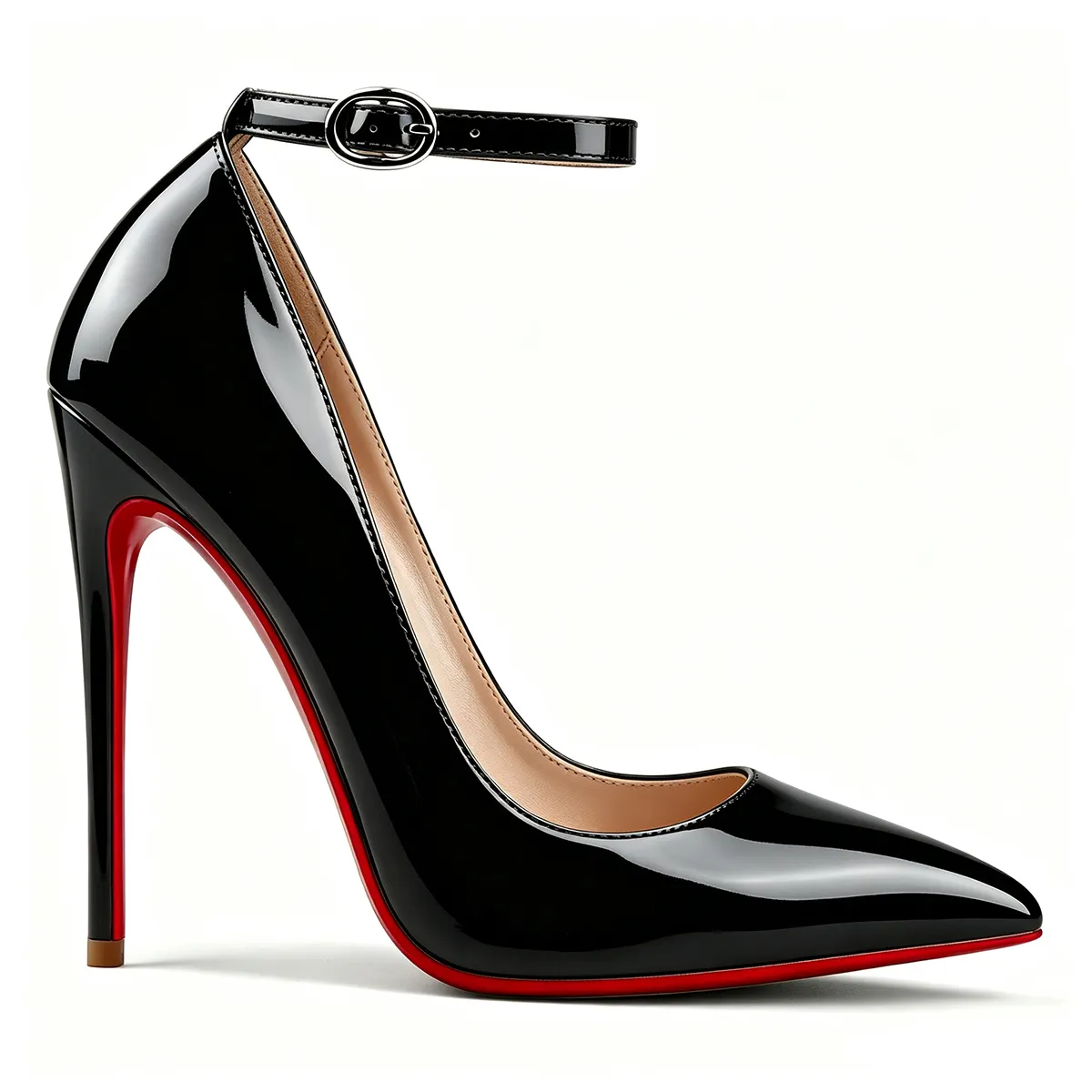 120/100mm Women Patent  Ankle Buckle Strap Stilettos Red Bottom Pointed Toe Heels for Party Club-MERUMOTE