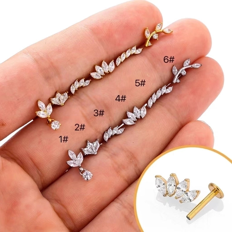 1 Piece Lip Rings Minimalist Leaves Crown 316L Stainless Steel  Zircon 18K Gold Plated Lip Rings Ear Cartilage Rings & Studs Nose Rings & Studs