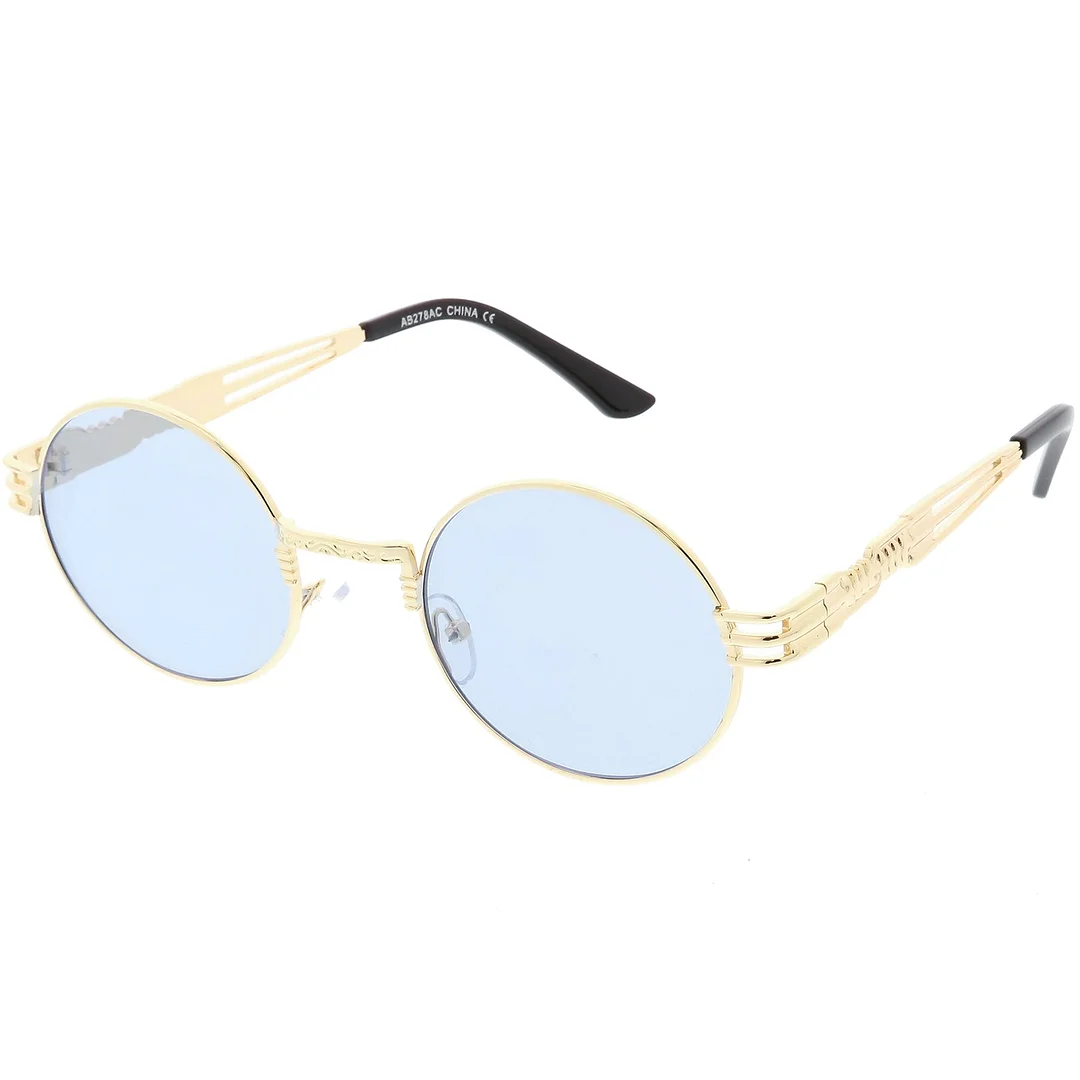 Steampunk Inspired Oval glasses Unique Engraved Metal Detail Color Tinted Lens 60mm