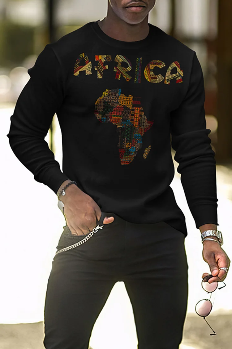 Men's African Leisure Print Long Sleeve T-Shirt