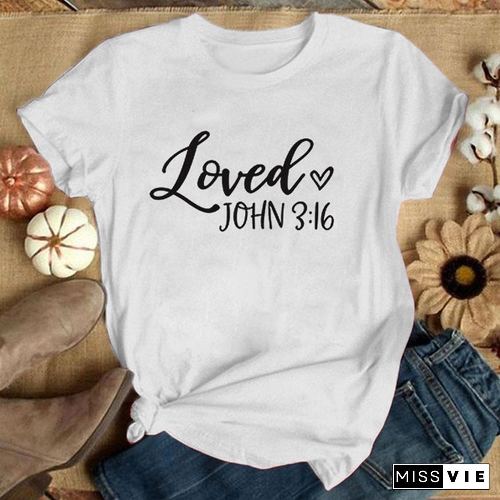 Loved 3:16 Women Christian T-shirt Inspirational Faith God Religious Church Jesus T Shirt Aesthetic Graphic Tees