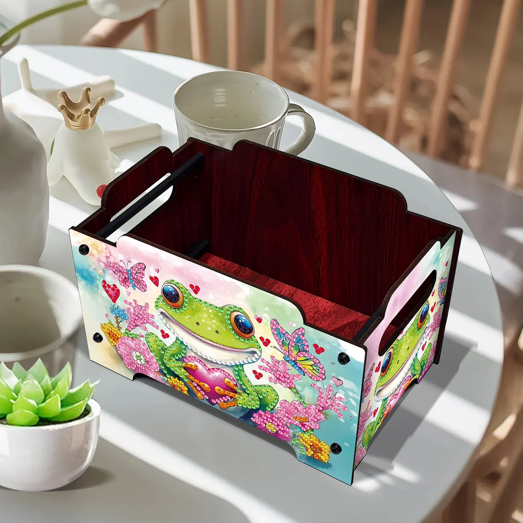 5D DIY Diamond Painting Art Decorative Storage Box Wood Storage Clutch (Frog)