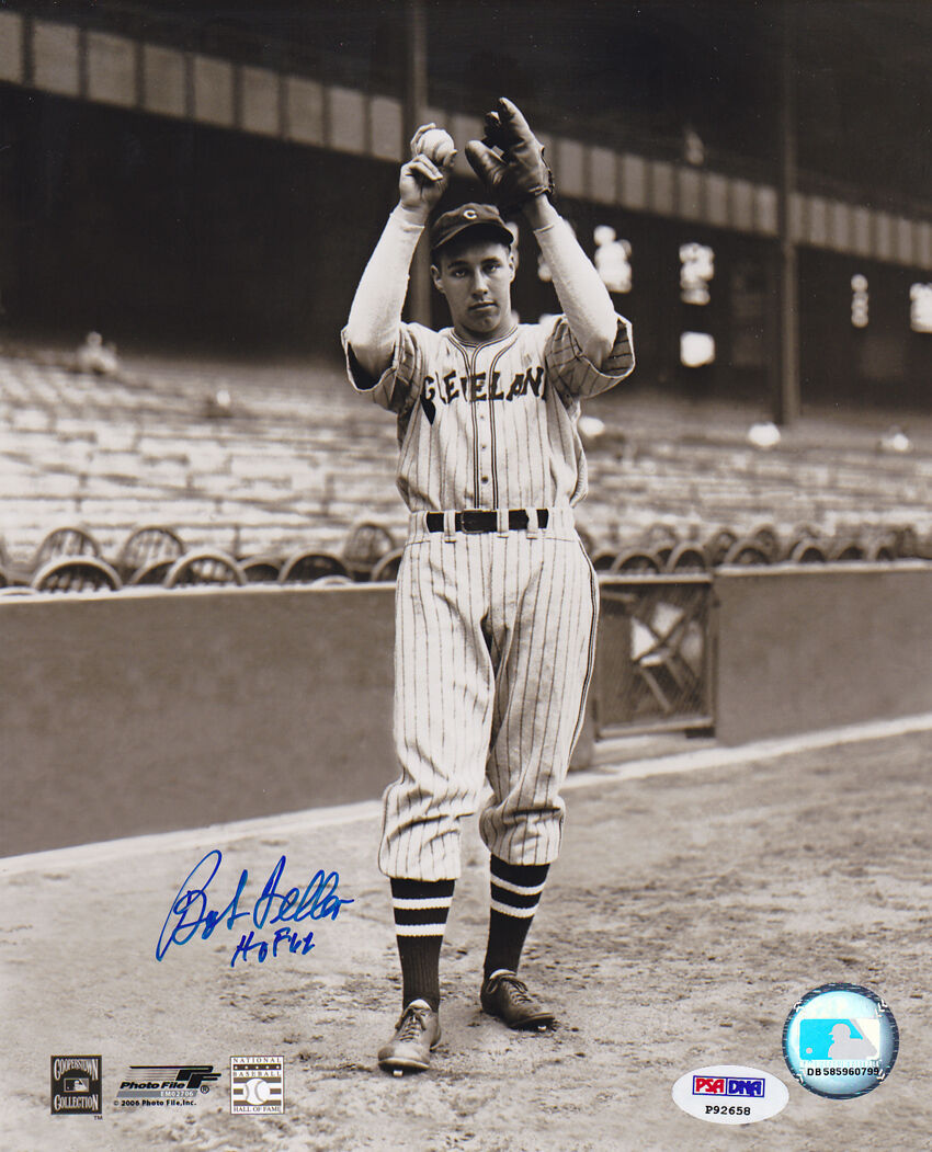 Bob Feller SIGNED 8x10 Photo Poster painting + HOF 62 INSC Cleveland Indians PSA/DNA AUTOGRAPHED