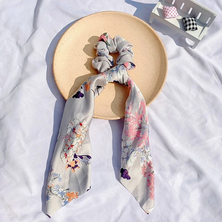 Women Streamers Scrunchies Polka Dot Floral Print Elastic Bow Hair Rope Girls Hair Ties Korean Sweet Hair Accessories Headwear