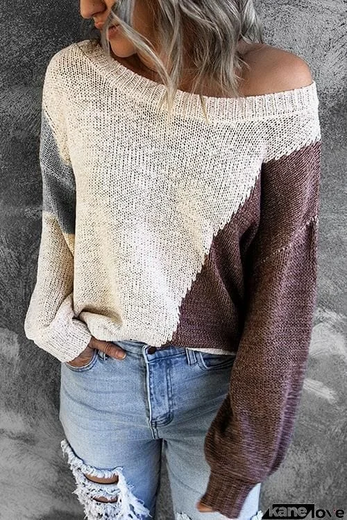 One Shoulder Knitted Round Neck Sweater