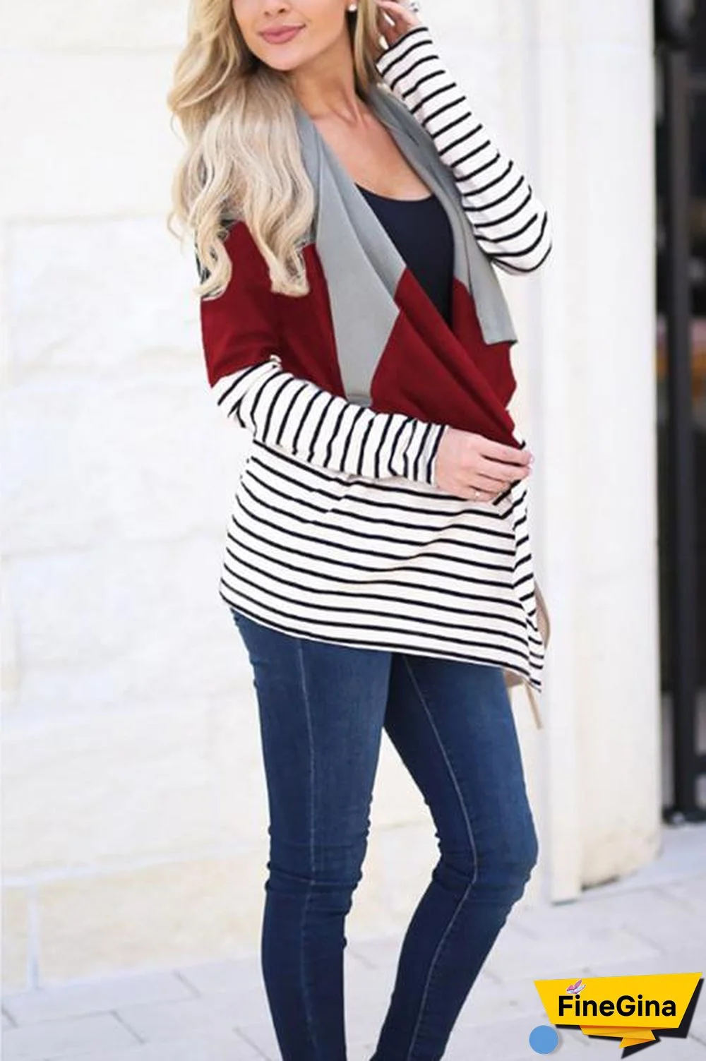 Casual Stitching Striped Cardigan