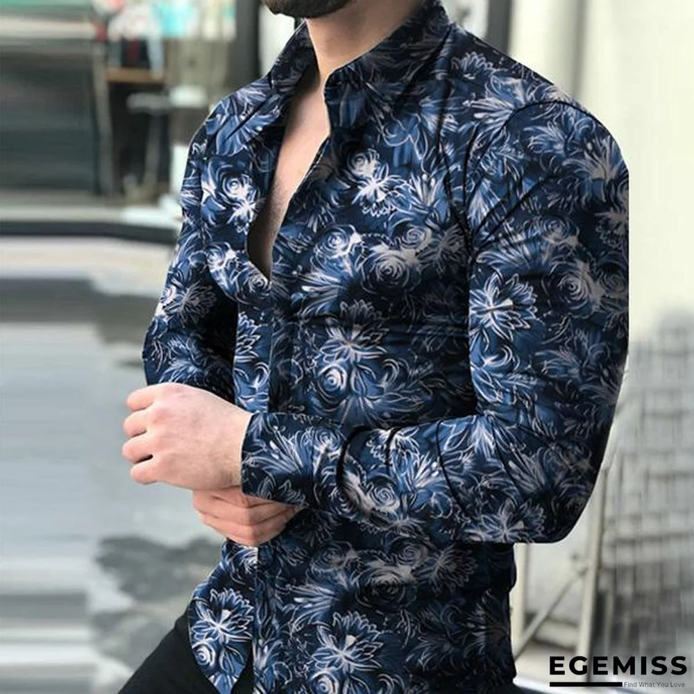 Men Casual Fashion Printed Long Sleeve Turndown Collar Shirts | EGEMISS