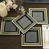 10 Pack | 7" Gold Trim Black Square Plastic Salad Dessert Plates