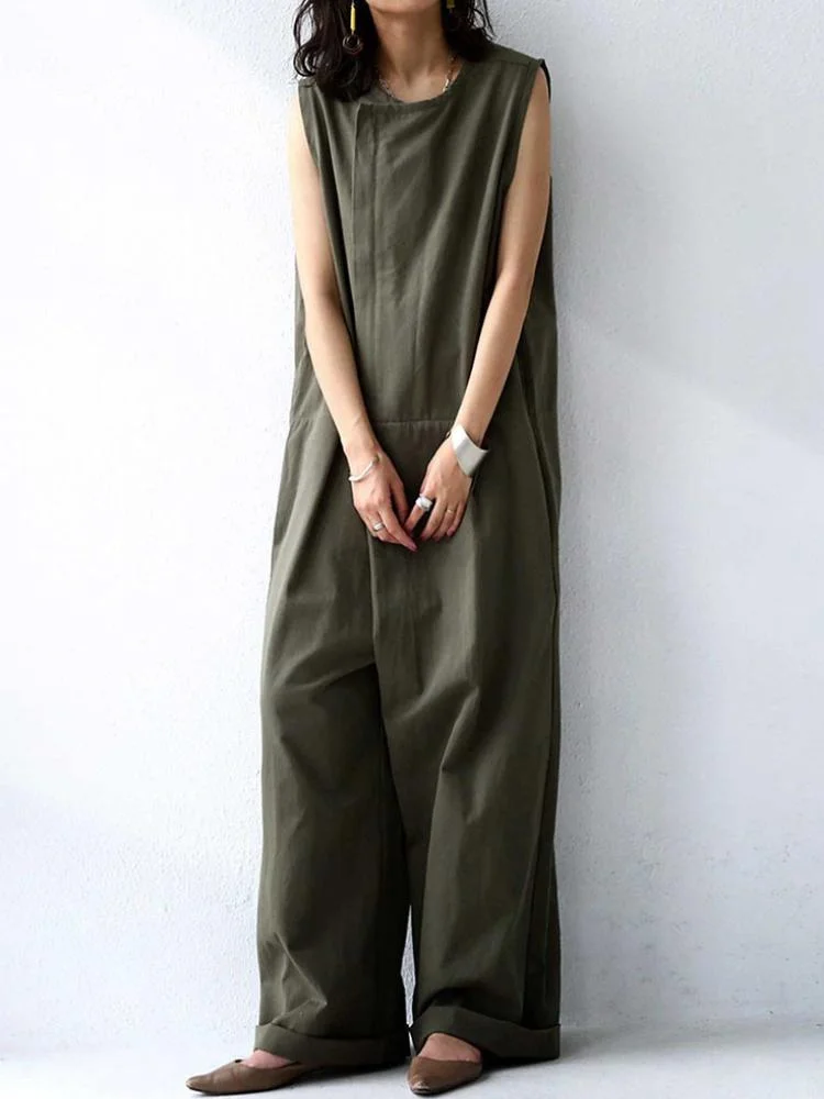 Women's Sleeveless Solid Color Jumpsuits