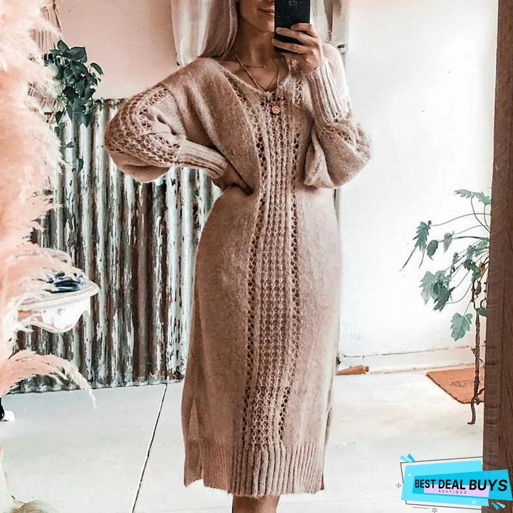 Sexy Cutout Solid Color Sweater Dress