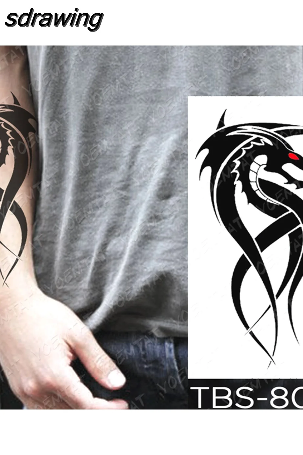 sdrawing Temporary Tattoo Sticker Yin Yang Dragon Feather Wings Flash Tattoos Wolf Totem Body Art Arm Fake Tatoo Men
