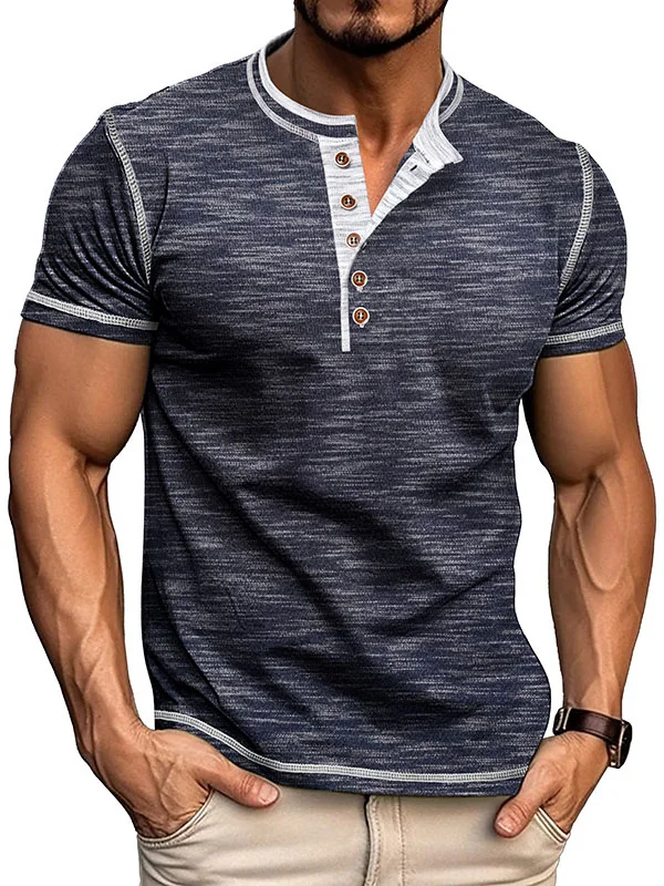 Men's Retro Fashion Sports Round Neck Color Matching Short Sleeve T-shirt