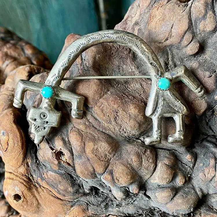 Rainbowman Pin with Turquoise By Navajo Richard Hoskie in Sterling Silver
