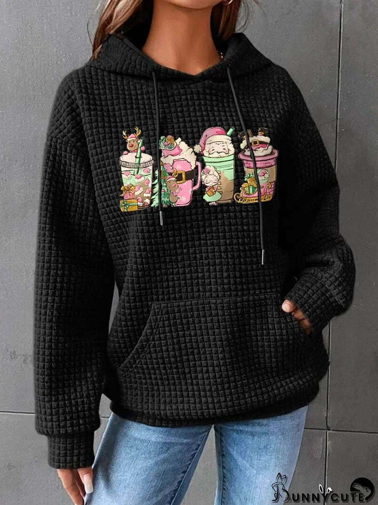 Women's Pink Coffee Cup Print Waffle Hoodie