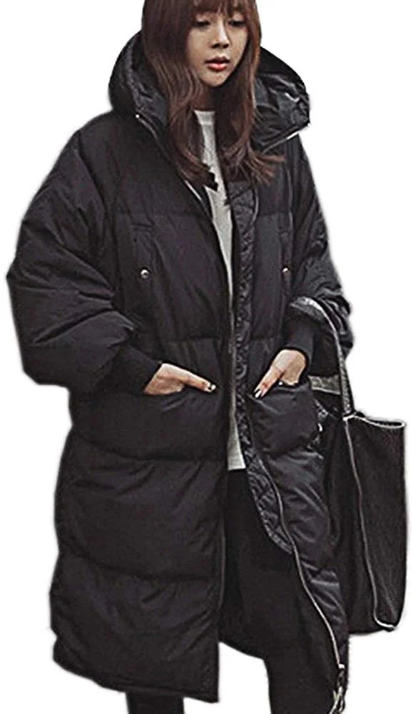 Women's Plus Size Winter Warm Long Thick Down Hooded Parka Coat Cardigan Zip Jacket Top Fashion Overcoat Outwear