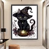 >SALE<Full Embroidery Cotton Thread 11CT Printed Magic Black Cat Cross Stitch 50x65cm