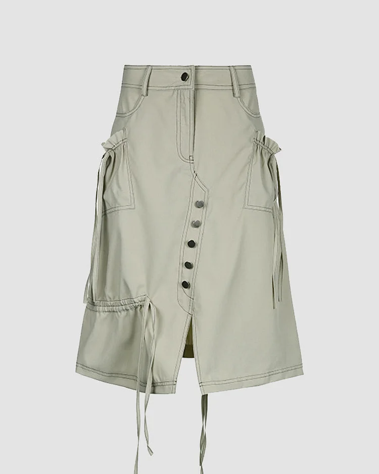 Inventress Cargo Asymmetric Button Skirt