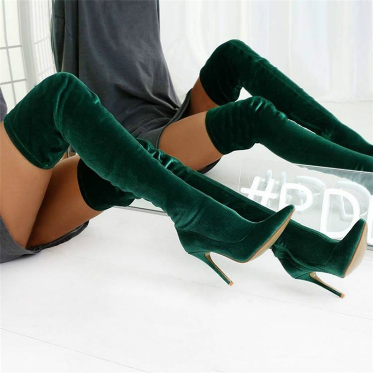 Women's Over The Knee Pointed Elastic High-heeled Frosted High Boots -boots