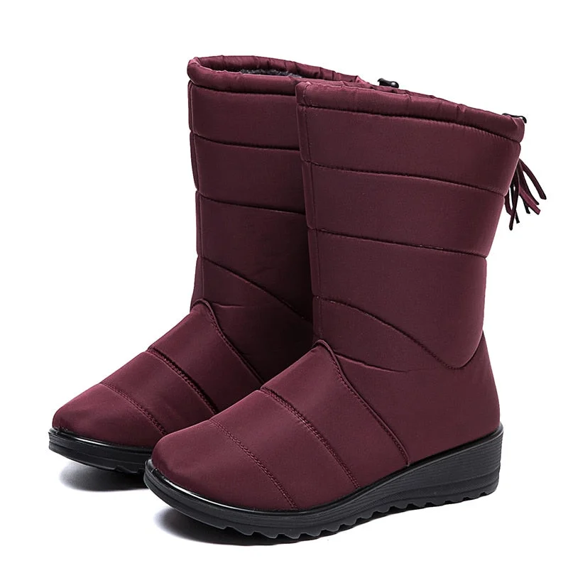 Women Boots Fur Warm Mid-Calf Boots Women Waterproof Shoes Ladies No-Slip Women Flat Shoes Fashion Female Boots Zapatillas Mujer