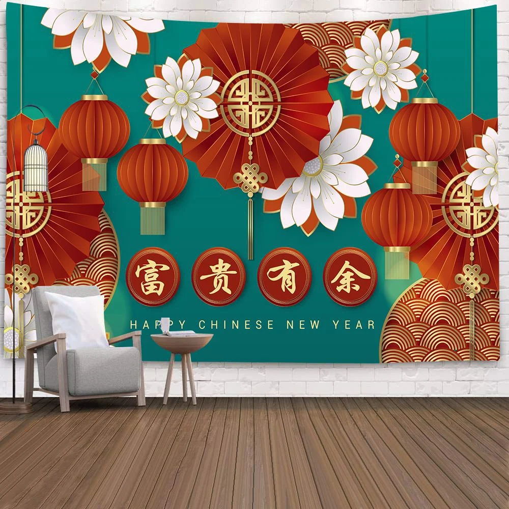 Happy Chinese New Year Wall Hanging Cloth Decorative Chinese Style Cloth Home Living Room Decoration Polyester
