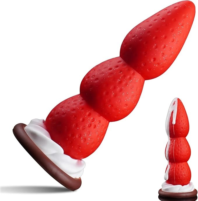 Strawknot &ndash; 8" Strawberry Fantasy Silicone Dildo With Suction Cup, Triple-knot Design For Intense Internal Pleasure By Rose Toy