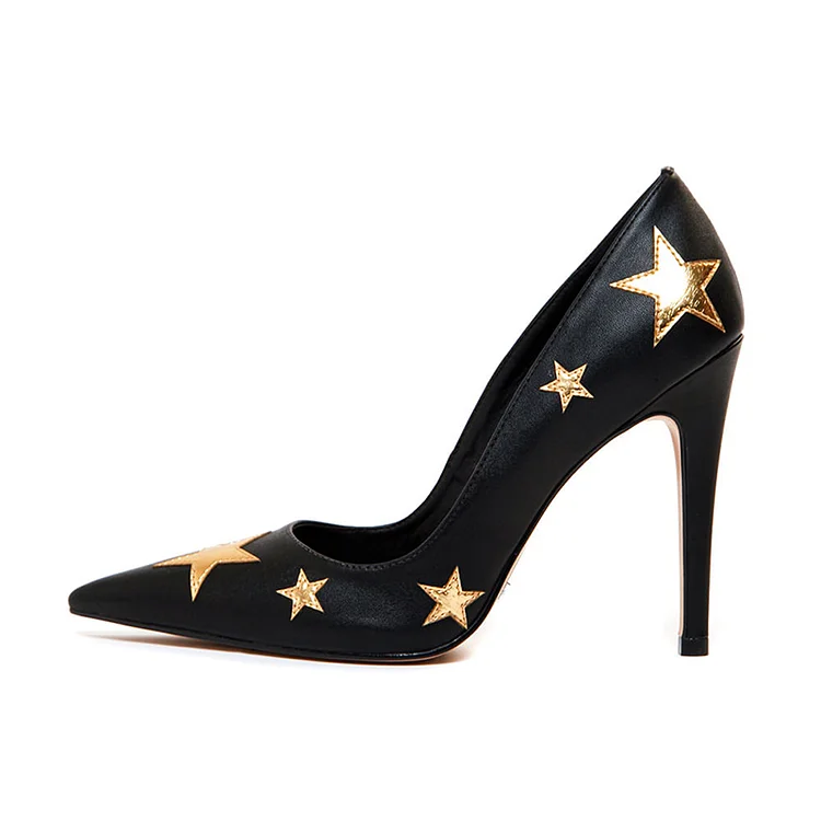 Black Pointed Toe Pentagram Design Stiletto Pump Heels Vdcoo