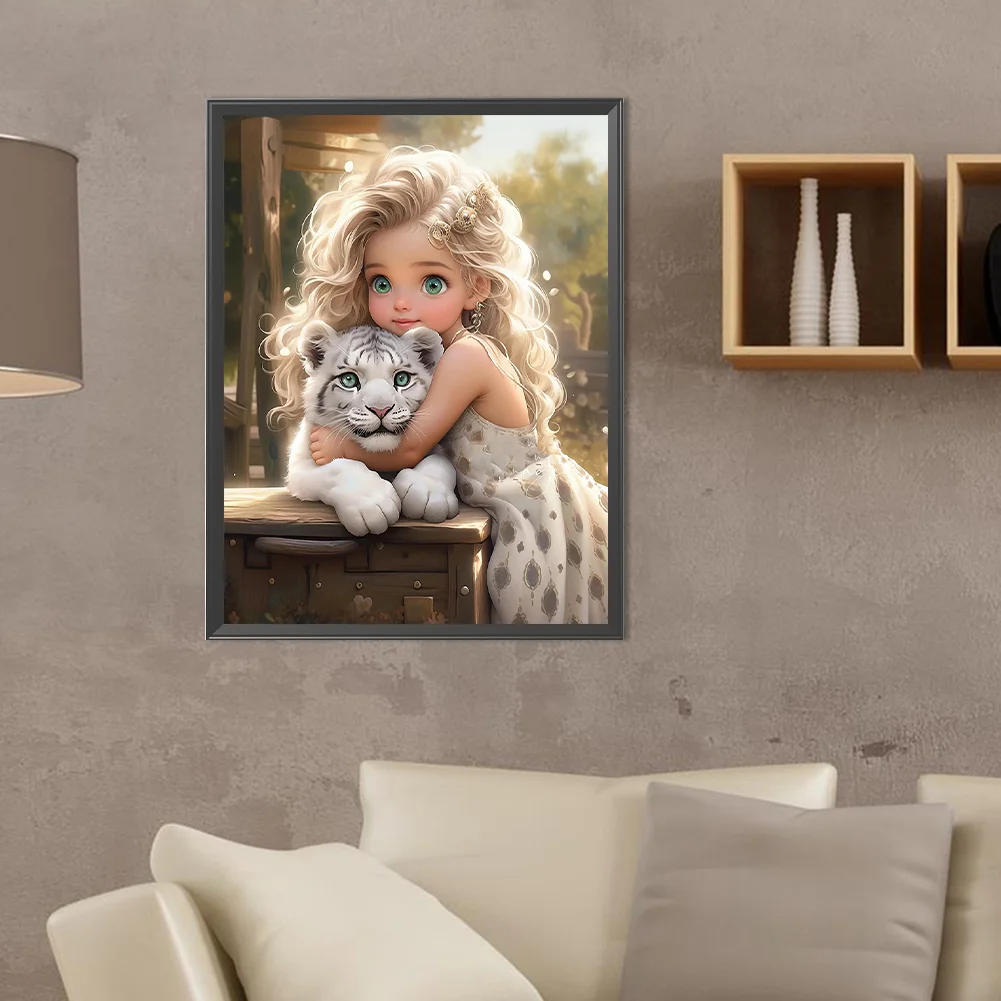 Diamond Painting - Full Round Drill - Sweet Girl Tiger(Canvas|30*40cm)