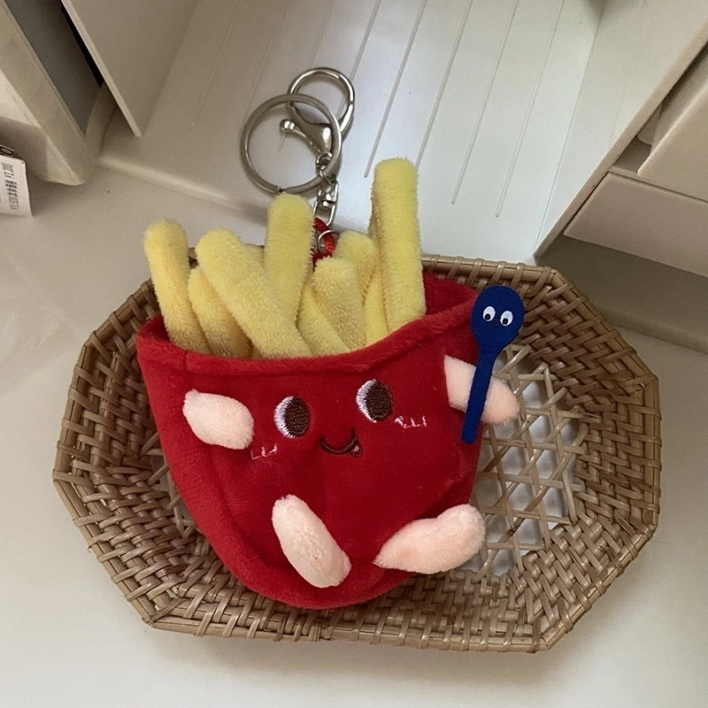 Cute Hamburger French Fries Plush Women’s Bag Pendant Keychain