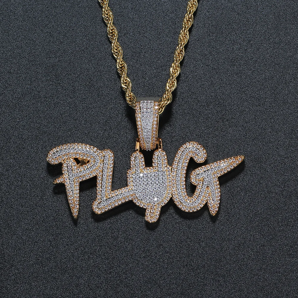 Plug Letter Pendant Necklace Iced Out Bling 5A CZ-VESSFUL