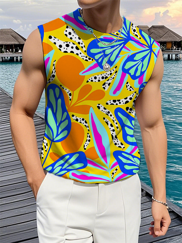 Men's Abnormally Bright Colored Flower Abstract Art Print Tank Top