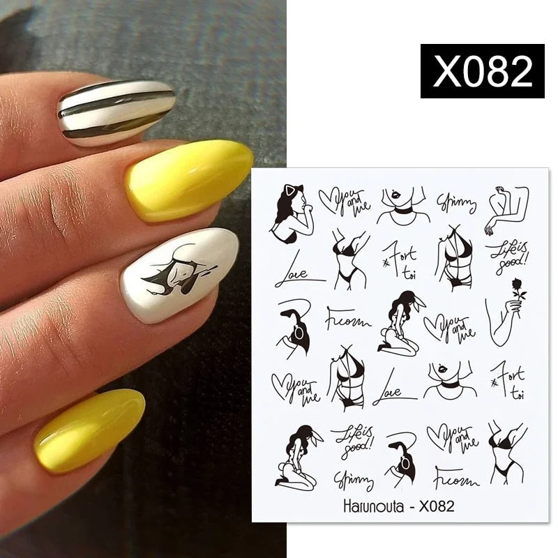 Harunouta Cool Geometrics Pattern Water Decals Stickers Flower Leaves Slider For Nails Spring Summer Nail Art Decoration DIY-Nail Inspo