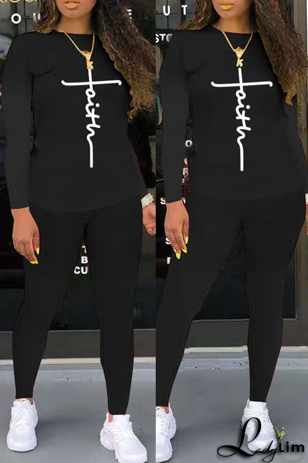 Grey Fashion Casual Print Basic O Neck Long Sleeve Two Pieces