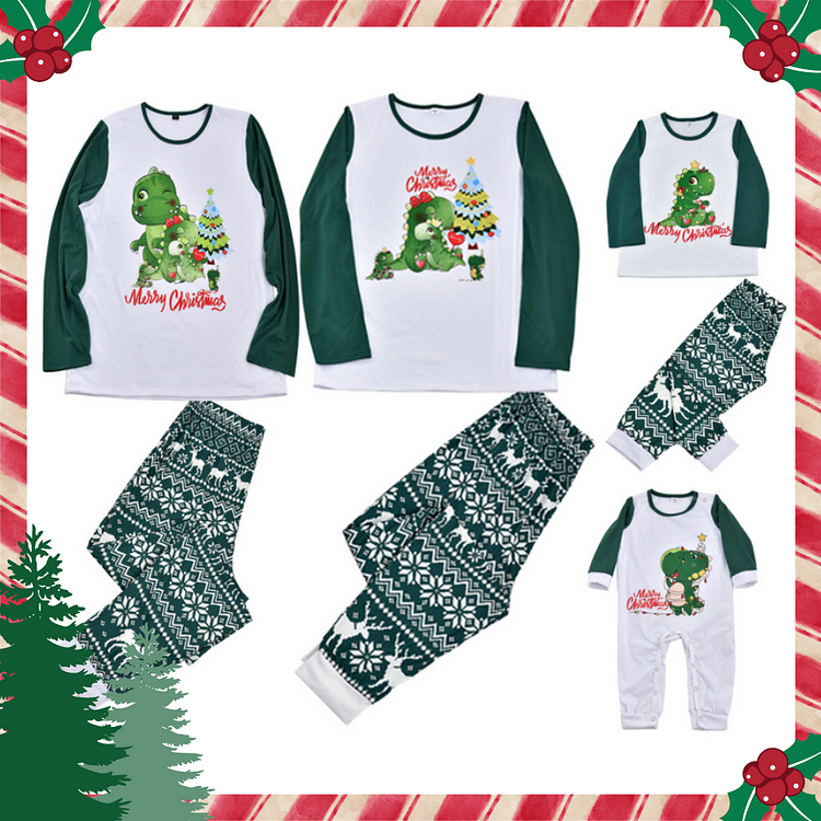 Christmas Dinosaur Cartoon Print Parent-child Pajamas Set (with Pet Dog Clothes)