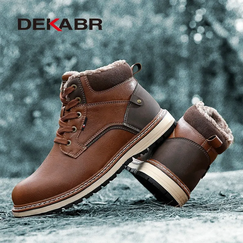 DEKABR Winter Genuine Leather Ankle Boots High Top Men Casual Shoes Non-slip Super Warm Snow Boots High Quality Fashion Footwear