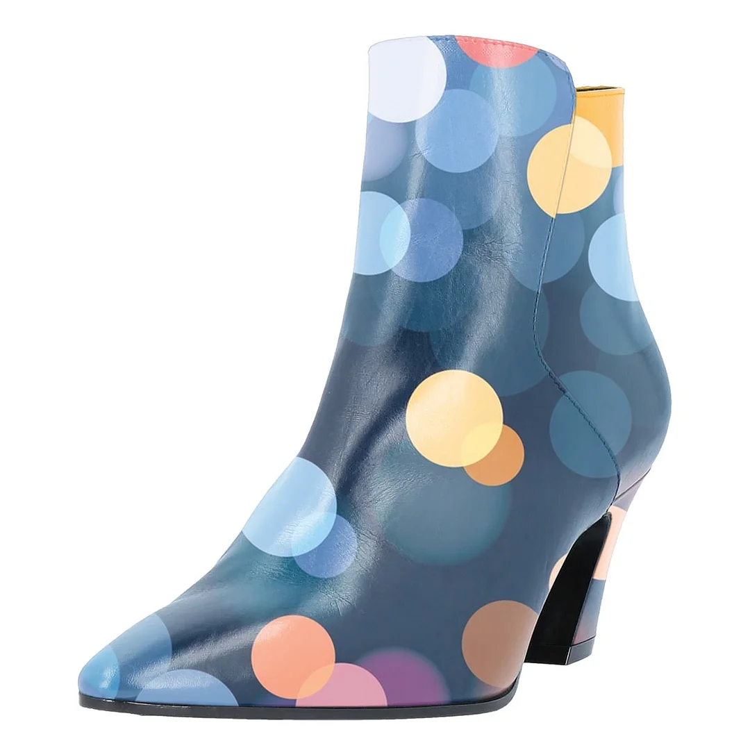 Multicolor Pointed Toe Dot Pattern Zipper Short Boots for Women