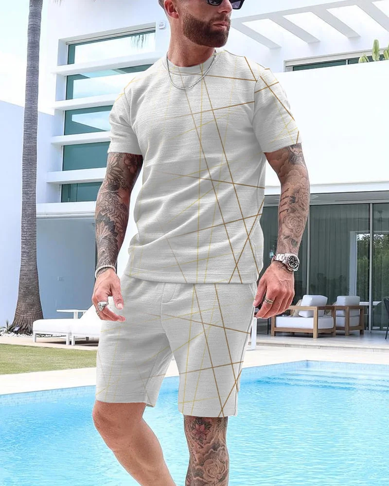Men's Simple Printed Shorts Set