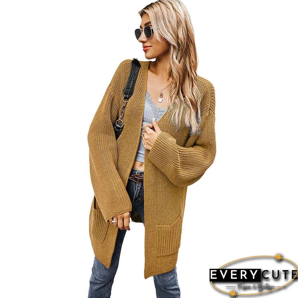 Solid Khaki Thick Cardigan 