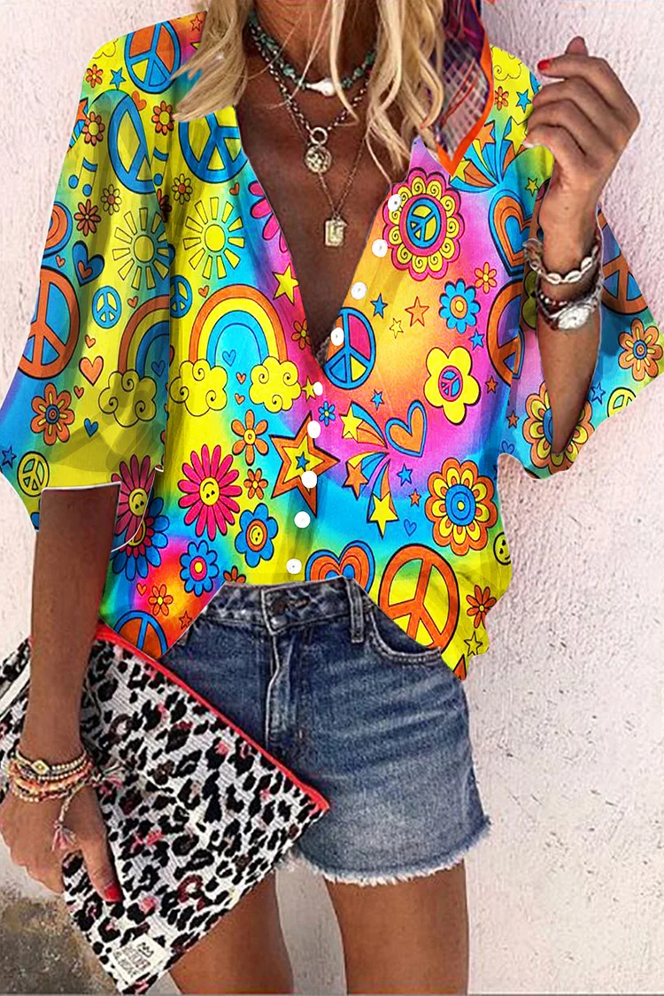 🔥kukelife🔥Hippie Psychedelic Tie Dye Rainbow Huahi Art Pattern Shirt