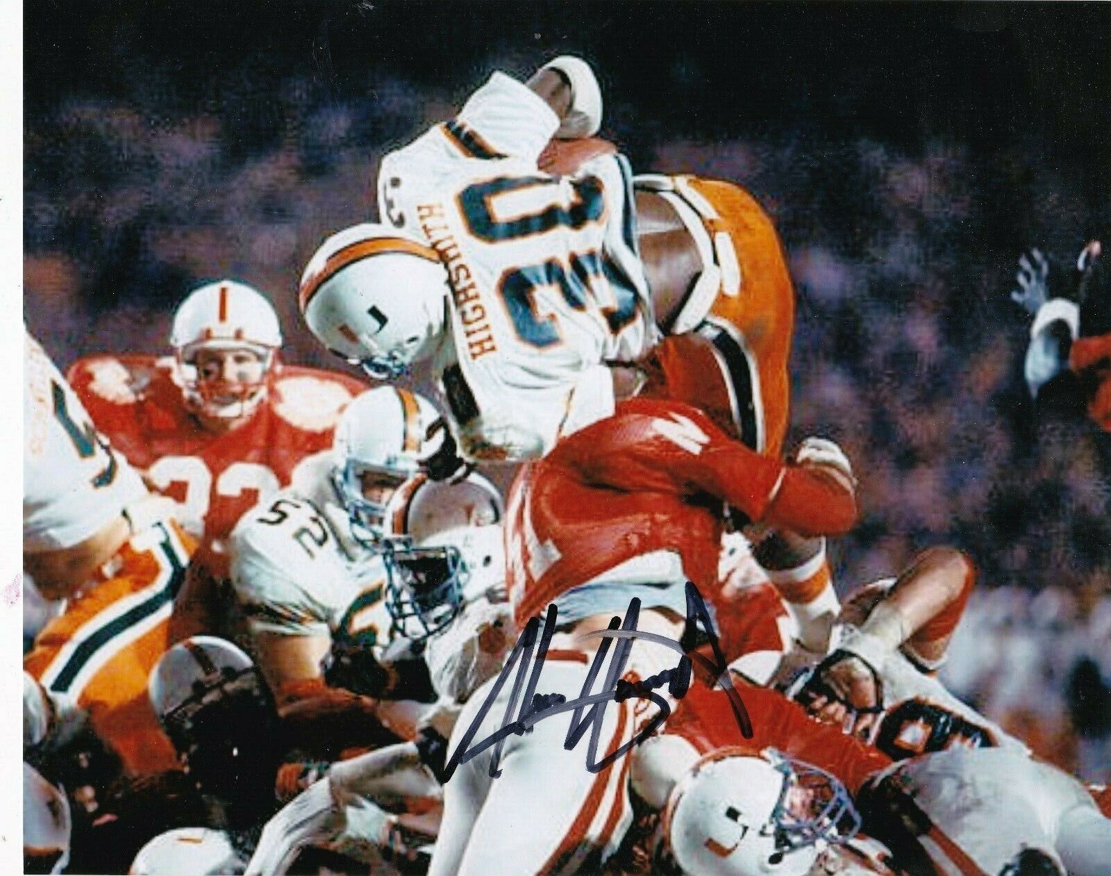 ALONZO HIGHSMITH MIAMI HURRICANES ACTION SIGNED 8x10