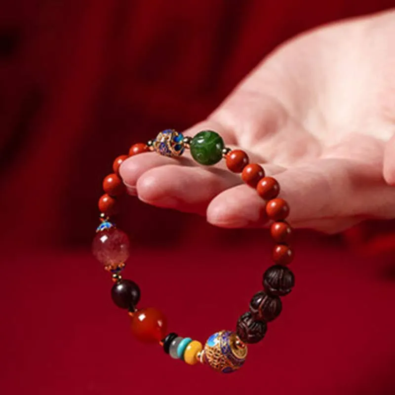 Cinnabar Small Leaf Red Sandalwood Jade Blessing Bracelet