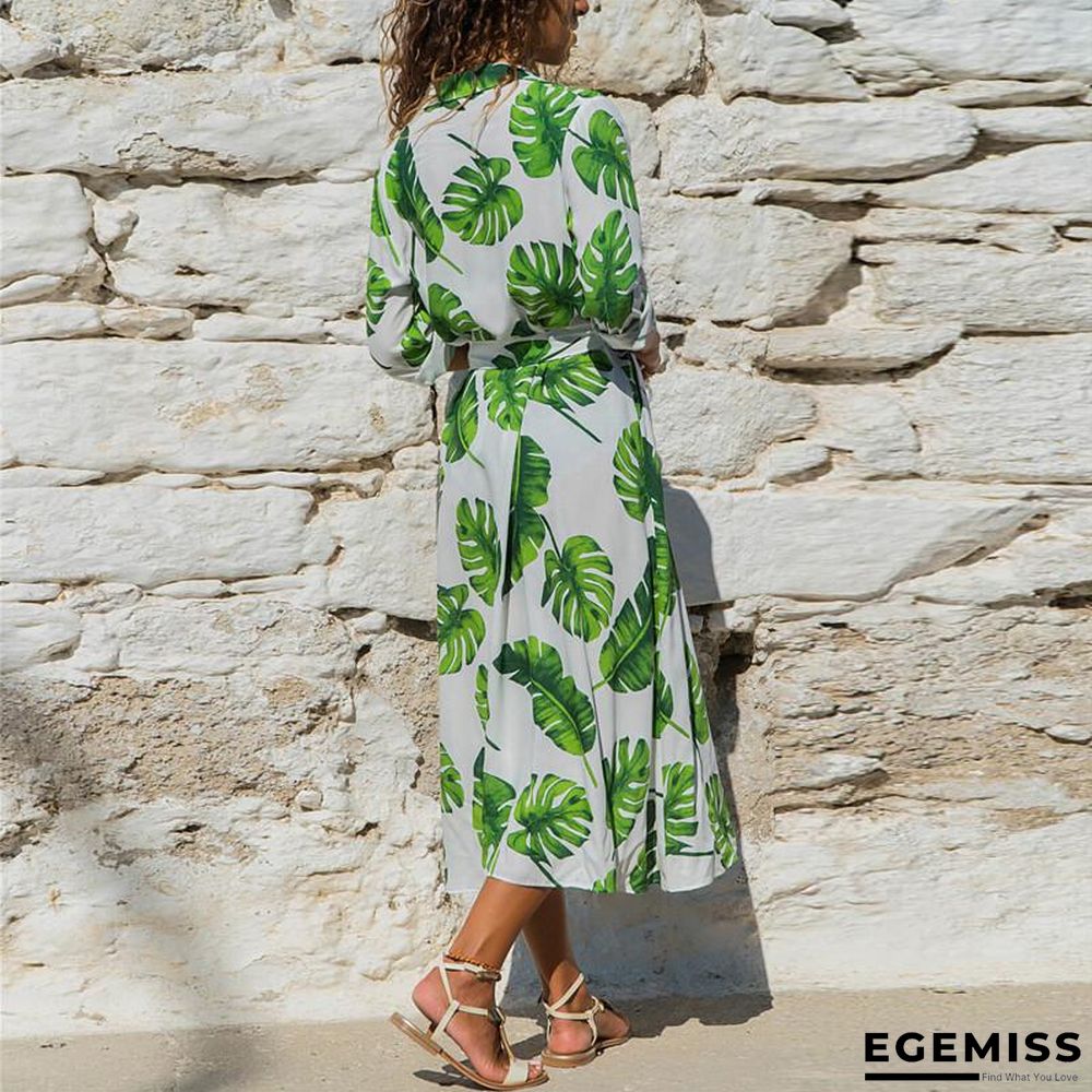 Autumn Printed Long Sleeve Lace Up Women's Dress Black Dresses | EGEMISS